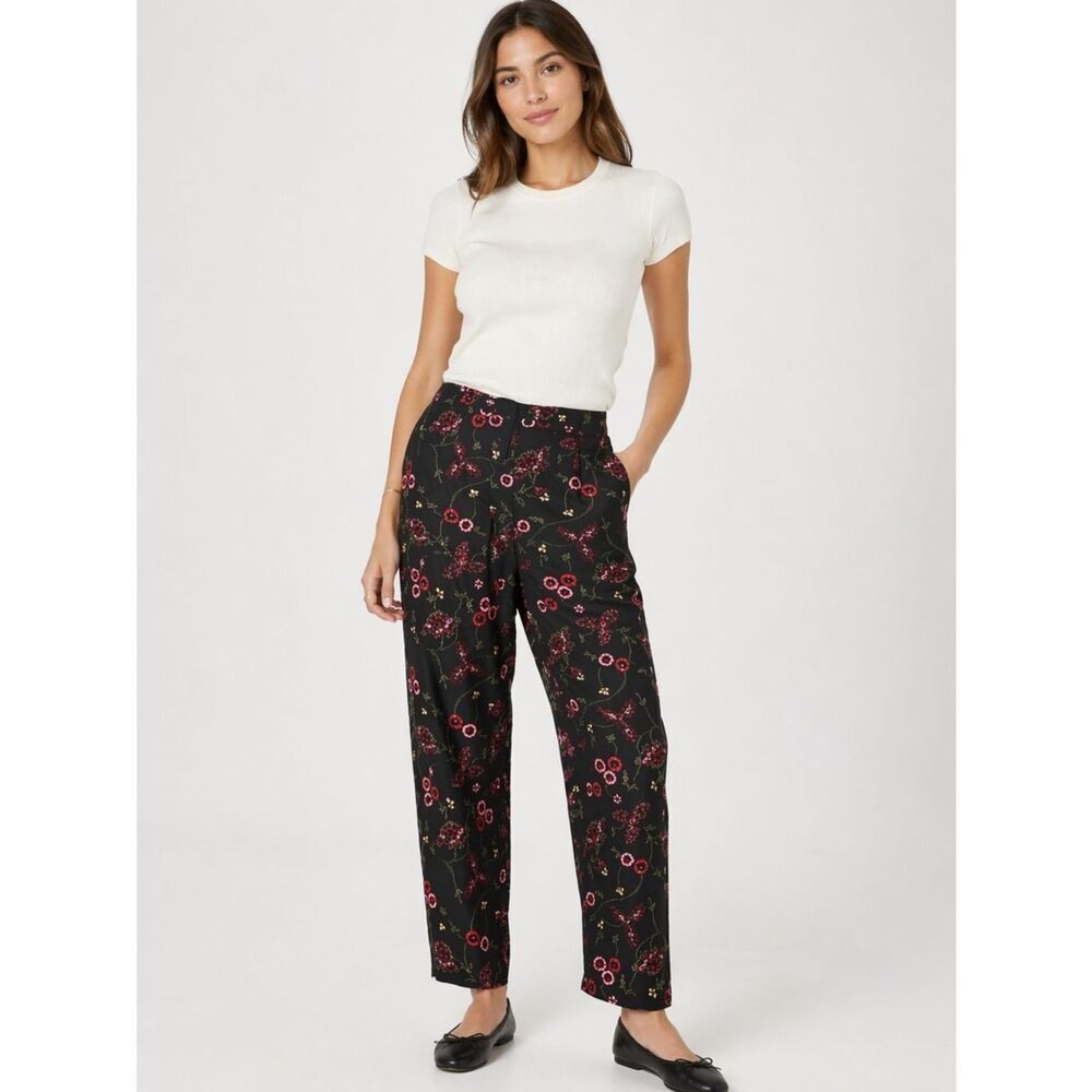 Talbots Black Pants with Red Floral Design
